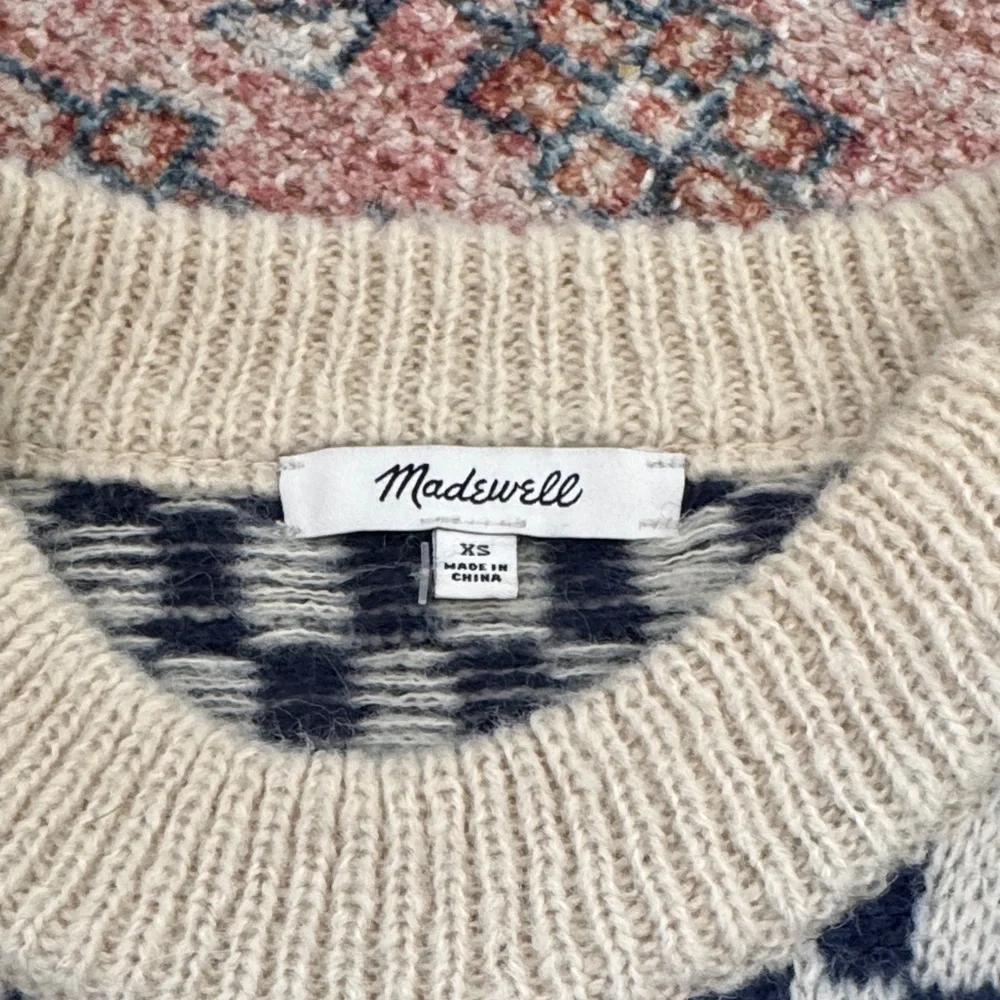 Madewell Navy and Cream Checkered Crewneck Sweater - Picture 2 of 3